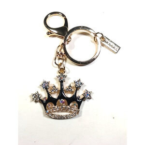 Monnel Crown Keychain Luggage Purse Clip Gold Tone Black Rhinestone